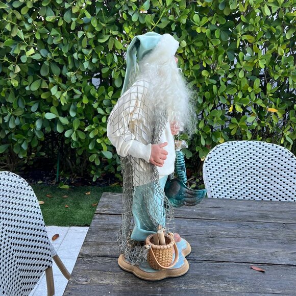 Large Artist Signed 2002 Tropical SANTA with Mermaid Seahorse Shells on Beach - Picture 12 of 16